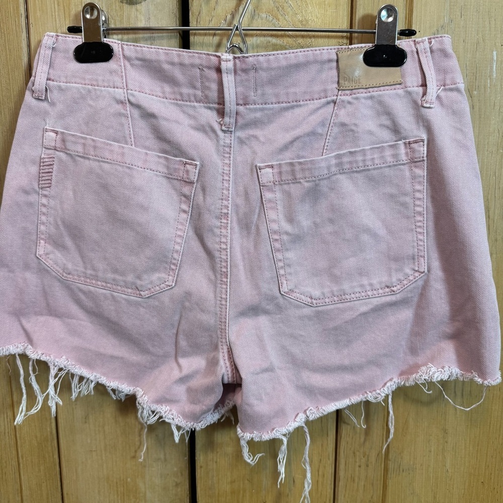 Paige Pink Lilac Utility High Rise Raw Distressed Hem Denim Shorts - Picture 2 of 3